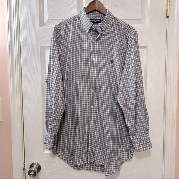 POLO Ralph Lauren Button Down Shirt Men's Yarmouth Blue Plaid Size Large Neck 16 - Picture 1 of 7